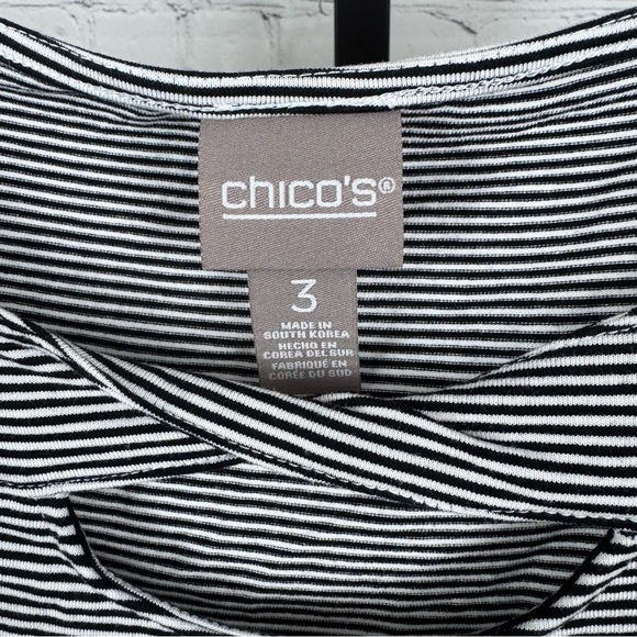 Chico’s Black and White Striped Short Sleeve T-Shirt Size 3 (XL) - Picture 2 of 6